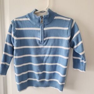 Kids 24M Blue Striped Quarter Zip Pullover Sweater Preppy Classic Holiday School